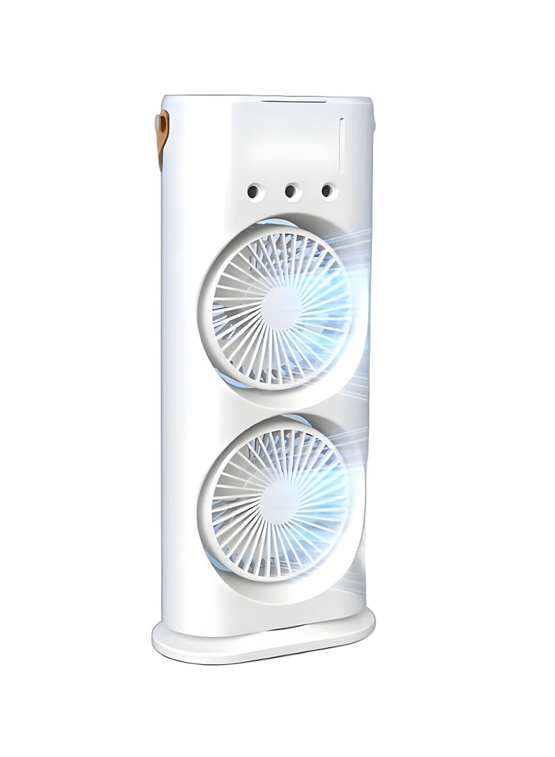 مروحة محمولة FH-666 مزدوجة مع بخاخ مياه 280 مل - تبريد فوري - بثلاث سرعات – غطاء امامي قابل للازاله لسهولة التنظيف - للاستخدام المنزلي والمكتبي – بشحن USB  - اللون ابيض - Image 1