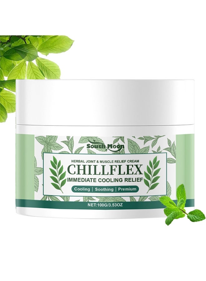 ساوث مون Chillflex Menthol Soothing Cream ، كريم تبريد فوري لتخفيف الشعر - جل منثول عشبي مهدئ ، كريمات تخفيف سريعة المفعول لعدم الراحة في العضلات والمفاصل ، أنشطة المفاصل في جميع أنحاء الجسم 100 غرام - Image 1