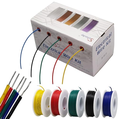Striveday 26 AWG Gauge Hook Up Wire Kit - 5 Colors Tinned Copper PVC Solid Core Wire (300V, 1007 Standard) for Automotive, Electronics, DIY Projects (32.8ft Each Color) - Image 1