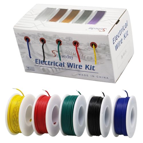 Striveday 26 AWG Gauge Hook Up Wire Kit - 5 Colors Tinned Copper PVC Solid Core Wire (300V, 1007 Standard) for Automotive, Electronics, DIY Projects (32.8ft Each Color) - Image 2
