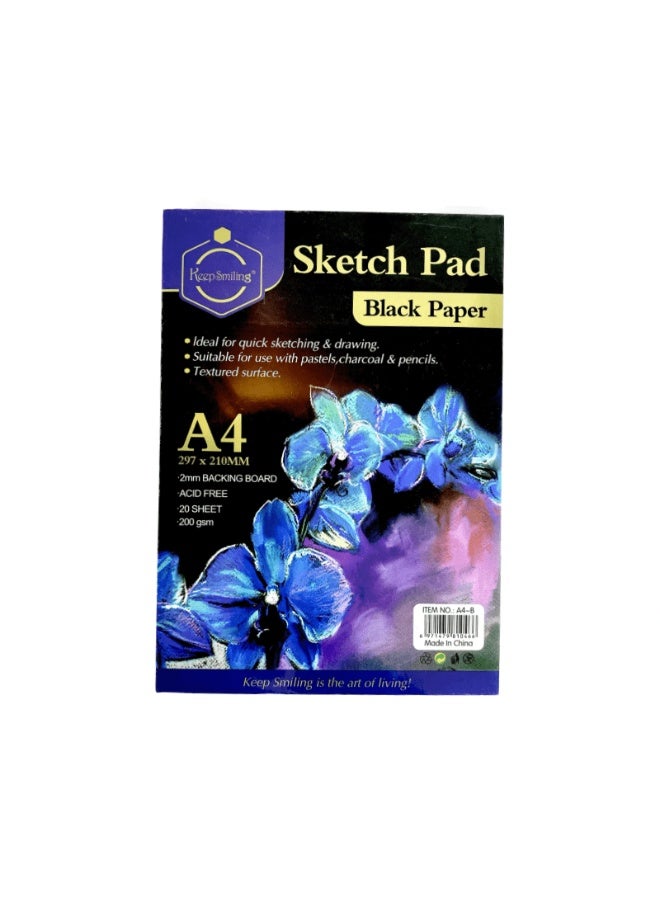 Keep Smiling Sketch Drawing Soft Cover, 21*29.7cm, 20 Sheets, 200G, Black Paper - Image 1