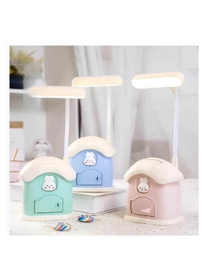 LED lamp with USB charger, multi-colored piggy bank, and stickers to decorate the piggy bank - Image 1