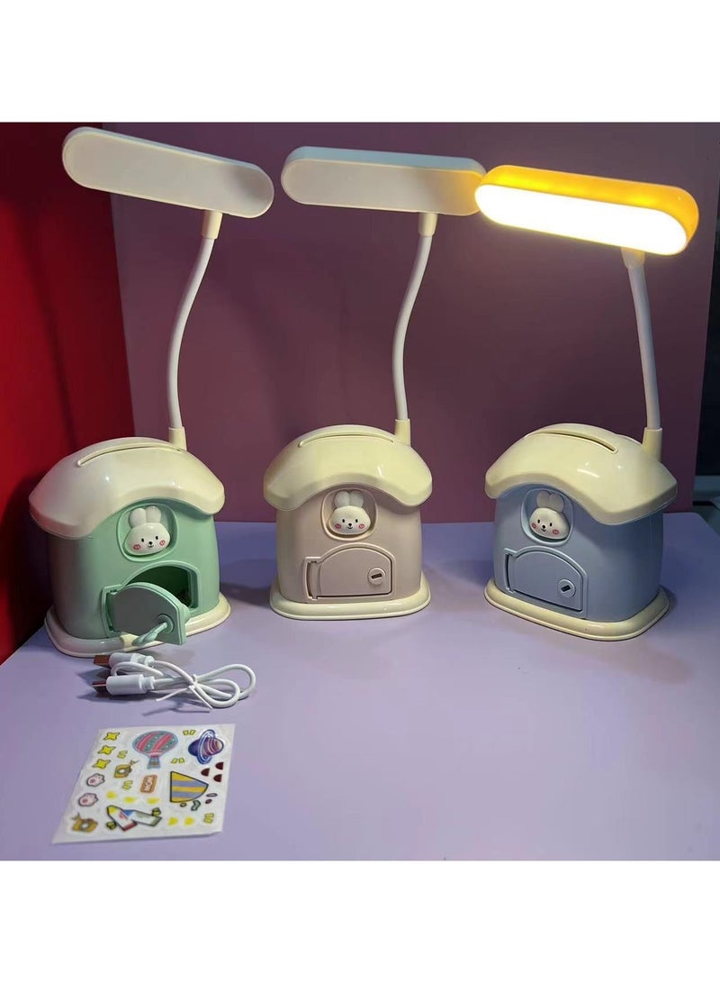 LED lamp with USB charger, multi-colored piggy bank, and stickers to decorate the piggy bank - Image 3
