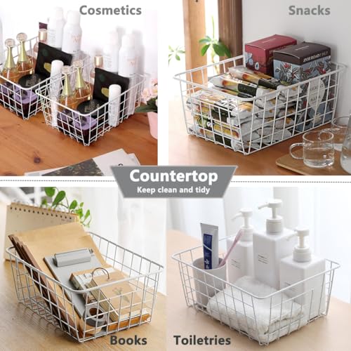 LOSYHU 4 Pack White Wire Baskets for Organizing Office Wire Storage Basket White Metal Storage Baskets for Pantry Kitchen Bins Freezer - Image 3