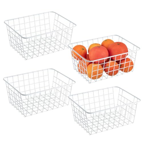 LOSYHU 4 Pack White Wire Baskets for Organizing Office Wire Storage Basket White Metal Storage Baskets for Pantry Kitchen Bins Freezer - Image 1