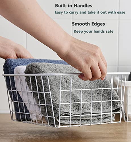 LOSYHU 4 Pack White Wire Baskets for Organizing Office Wire Storage Basket White Metal Storage Baskets for Pantry Kitchen Bins Freezer - Image 4