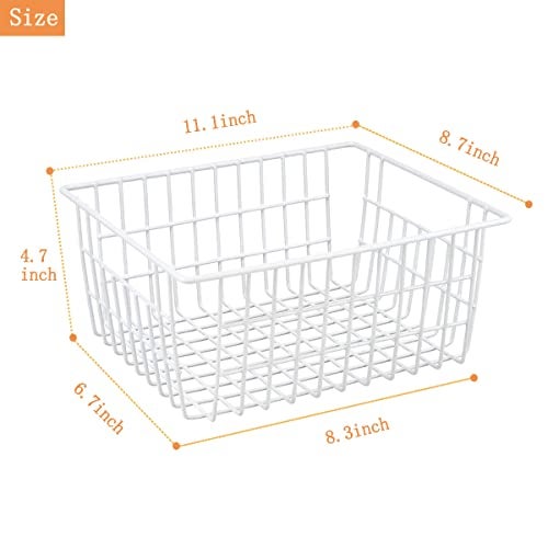 LOSYHU 4 Pack White Wire Baskets for Organizing Office Wire Storage Basket White Metal Storage Baskets for Pantry Kitchen Bins Freezer - Image 2