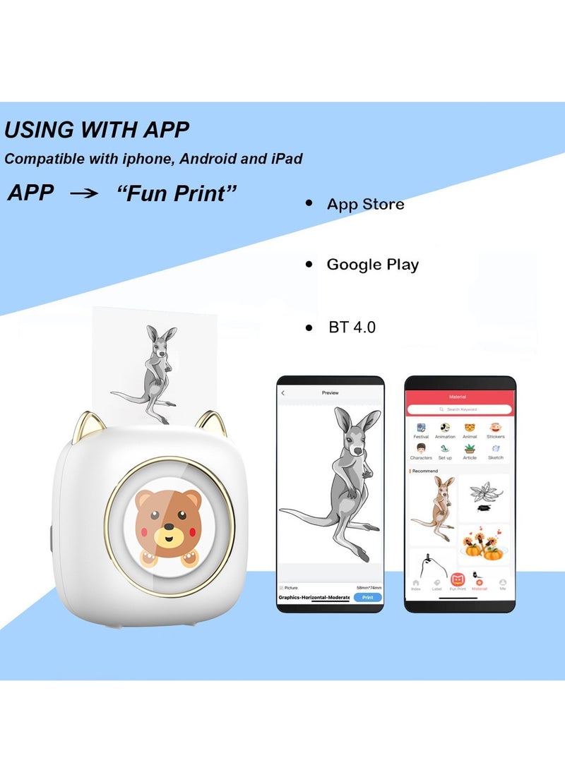 كيدل طابعة بلوتوث صغيرة الجيب طابعة حرارية محمولة مع طابعة + 5 ملصقات + 5 ورق عادي + 3 ورق ملون + 6 أقلام ملونة + 1 ملصق - Image 5