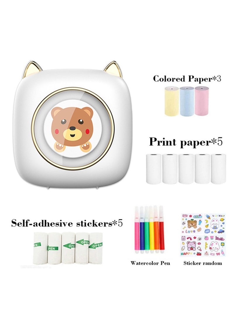 كيدل طابعة بلوتوث صغيرة الجيب طابعة حرارية محمولة مع طابعة + 5 ملصقات + 5 ورق عادي + 3 ورق ملون + 6 أقلام ملونة + 1 ملصق - Image 1