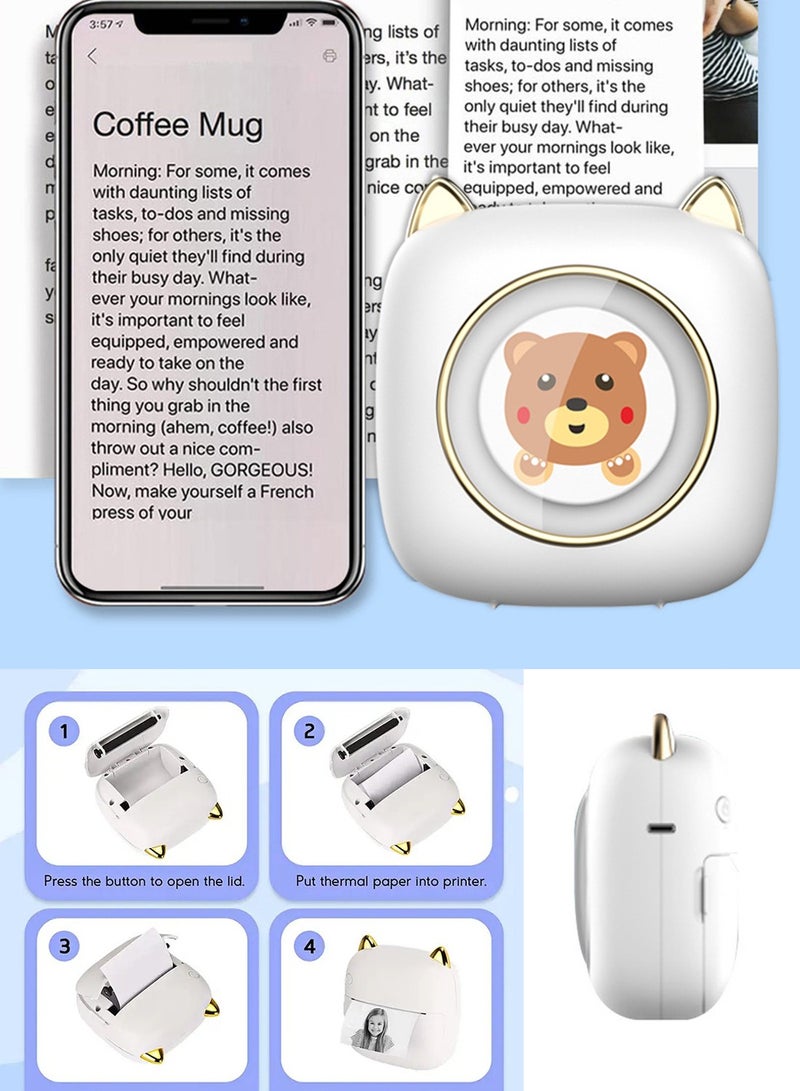 كيدل طابعة بلوتوث صغيرة الجيب طابعة حرارية محمولة مع طابعة + 5 ملصقات + 5 ورق عادي + 3 ورق ملون + 6 أقلام ملونة + 1 ملصق - Image 3