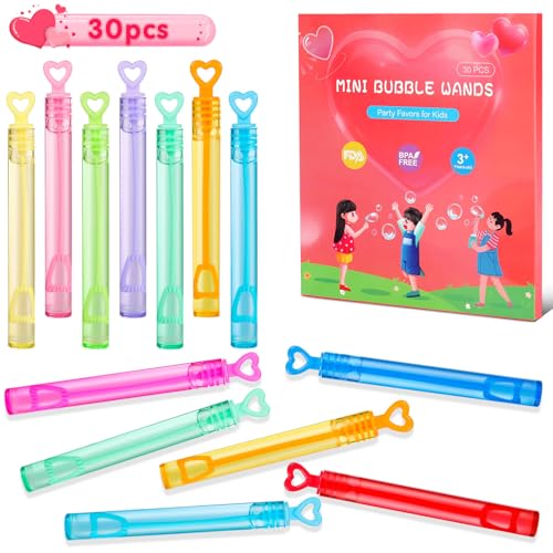 Genuvi Valentines Party Favors Mini Bubble Wands 30PCS Valentines Day Gifts for Kids Valentine Heart Bubbles Bulk Goodie Bag Stuffers for Wedding Student Classroom Exchange Prizes Outdoor Toys for Girls Boys - Image 1