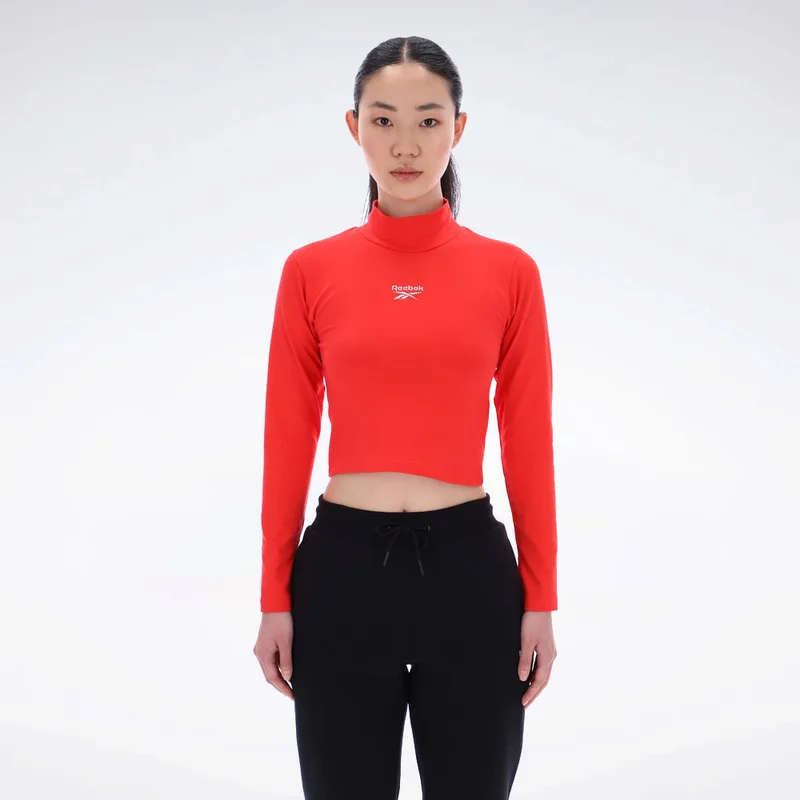 Reebok Jade Long Sleeve Roll Neck Slim Crop Top - Energy Red