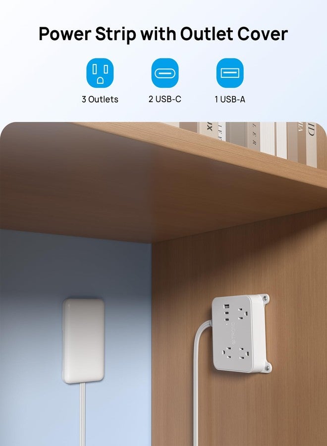 TROND Flat Power Strip with Outlet Cover, 3 AC Widely Spaced Wall USB Plug Extender, 5FT Extendable Outlet Extension Cord, Wall Mount Behind TV, Hidden Under in-Drawer Desk Cabinet Vanity Counter - Image 2
