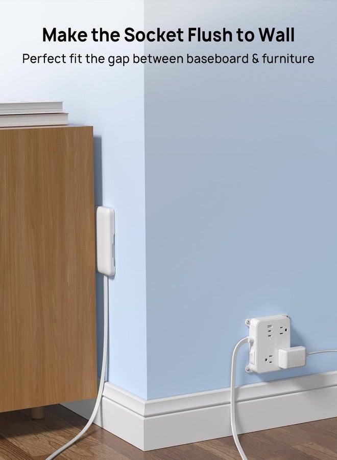 TROND Flat Power Strip with Outlet Cover, 3 AC Widely Spaced Wall USB Plug Extender, 5FT Extendable Outlet Extension Cord, Wall Mount Behind TV, Hidden Under in-Drawer Desk Cabinet Vanity Counter - Image 5