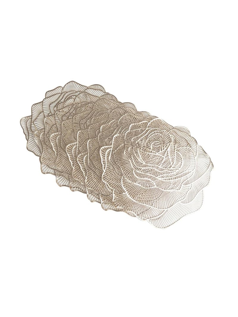 Dakshya Industries Dakshya Industries PVC Pack of 6 Rose Flower Design Placemats Cutwork Design for Kitchen Restaurant Dressing Table Mats and Dining Table Mats Gold - Image 1
