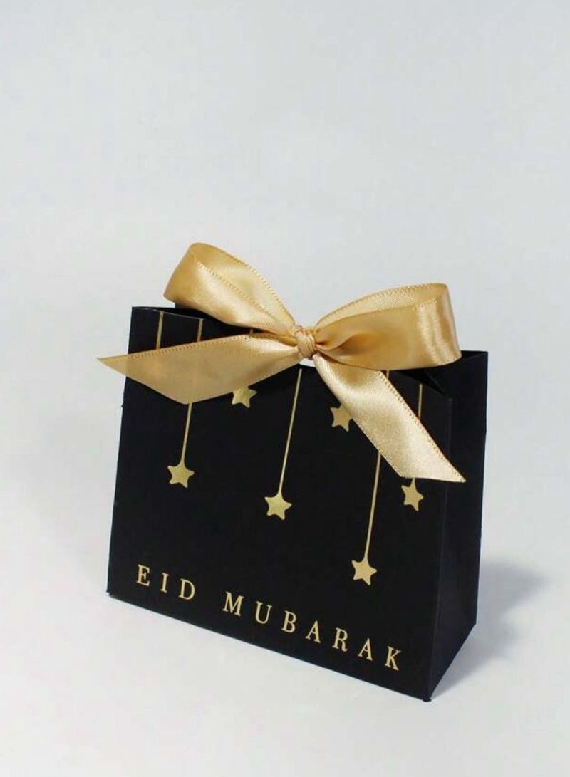 Set of 5 luxurious small black gift boxes with elegant gold ribbons, size 11.50×10×4.5 cm | Includes an Eid greeting, perfect for presenting sweets, chocolates, and small gifts, for Eid al-Adha giveaways. - Image 3