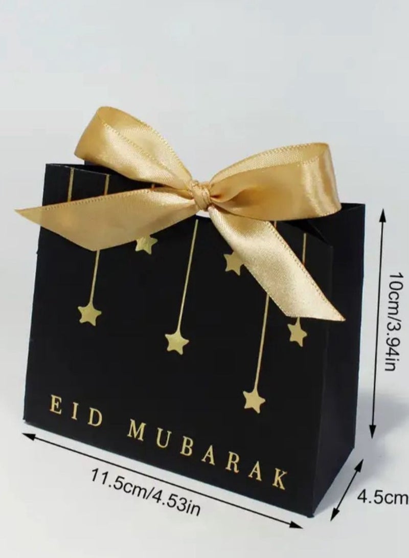 Set of 5 luxurious small black gift boxes with elegant gold ribbons, size 11.50×10×4.5 cm | Includes an Eid greeting, perfect for presenting sweets, chocolates, and small gifts, for Eid al-Adha giveaways. - Image 2