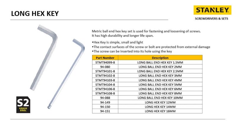 Stanley STANLEY STMT941038 Long Ball End Hex Key4mm  - Image 5