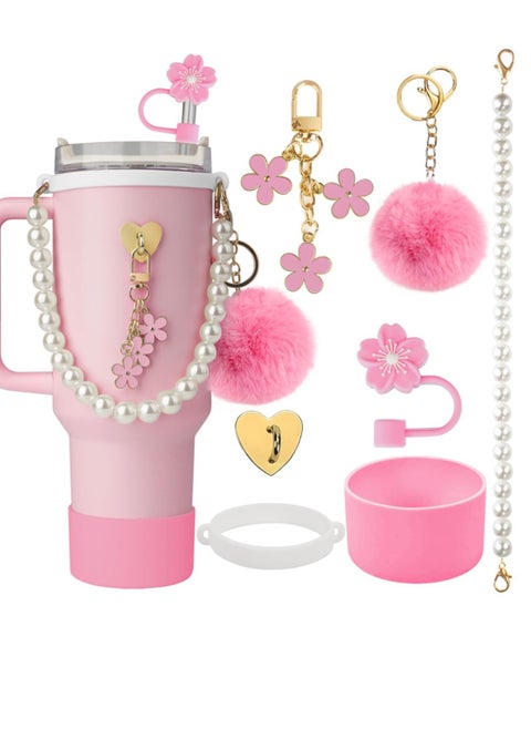 7Pcs Stanley Cup Accessories Set, Stanley Accessories 40 oz, Accesorios Stanley with Food-Grade Stanley Straw Cover, Stanley Tumbler Accessories Beautify Your Cup, Unique Gifts for Women,Pink