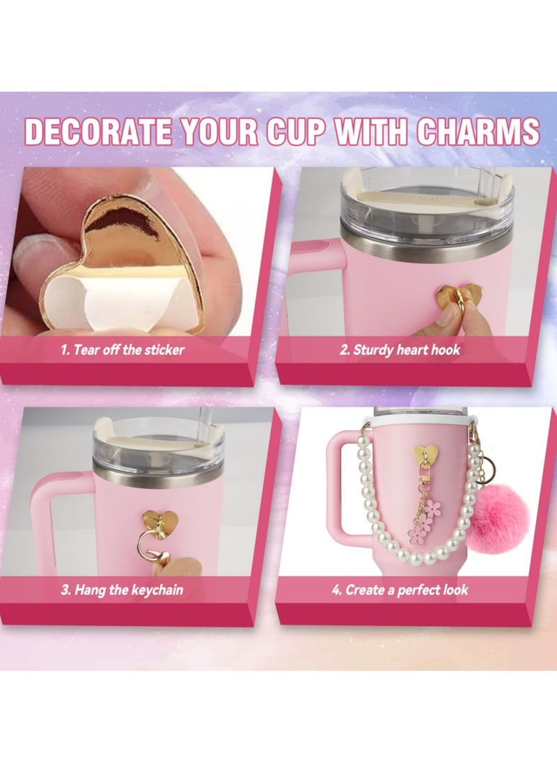 7Pcs Stanley Cup Accessories Set, Stanley Accessories 40 oz, Accesorios Stanley with Food-Grade Stanley Straw Cover, Stanley Tumbler Accessories Beautify Your Cup, Unique Gifts for Women,Pink