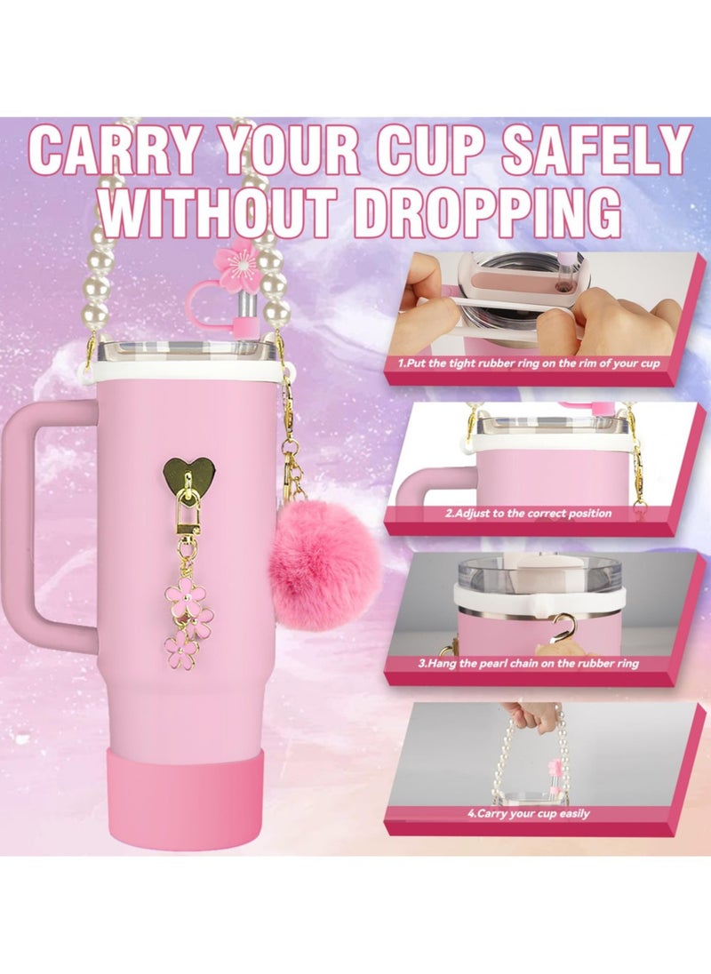 7Pcs Stanley Cup Accessories Set, Stanley Accessories 40 oz, Accesorios Stanley with Food-Grade Stanley Straw Cover, Stanley Tumbler Accessories Beautify Your Cup, Unique Gifts for Women,Pink
