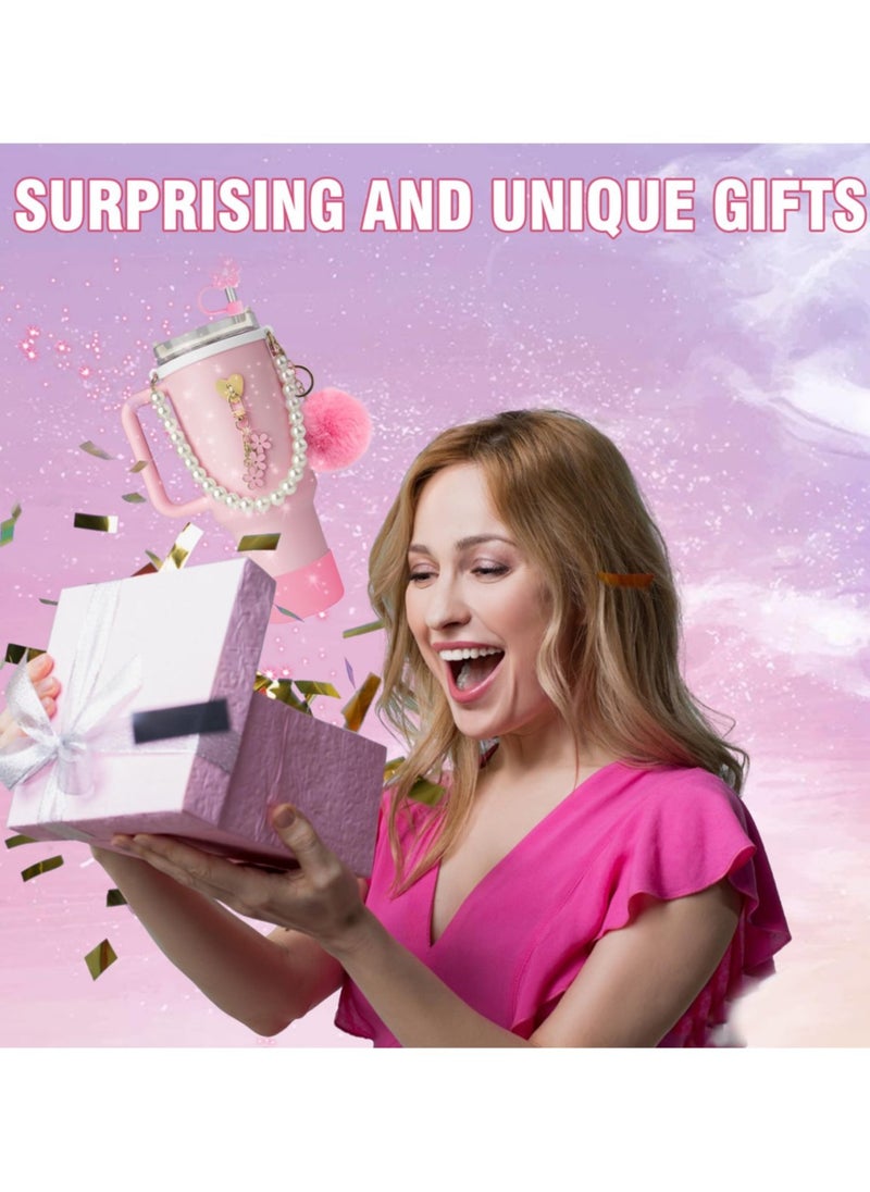 7Pcs Stanley Cup Accessories Set, Stanley Accessories 40 oz, Accesorios Stanley with Food-Grade Stanley Straw Cover, Stanley Tumbler Accessories Beautify Your Cup, Unique Gifts for Women,Pink