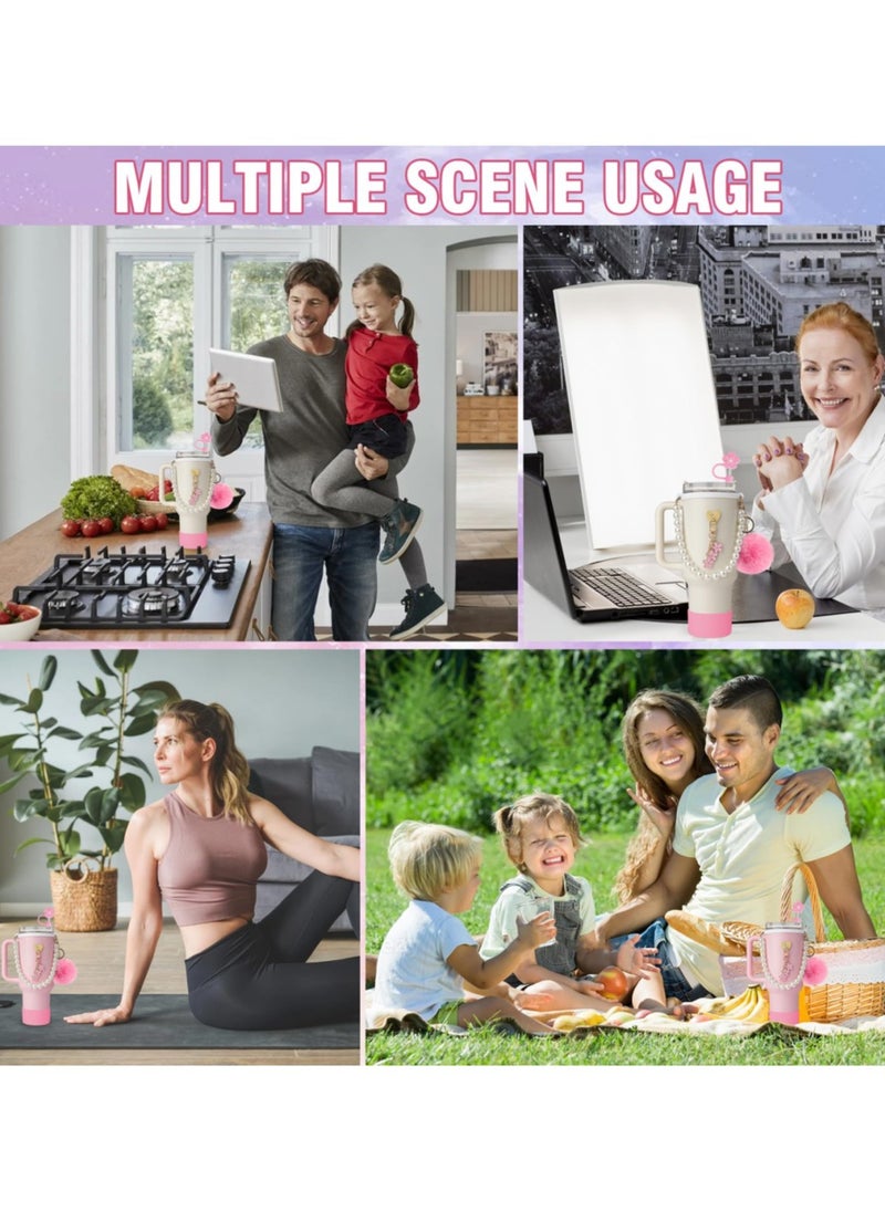 7Pcs Stanley Cup Accessories Set, Stanley Accessories 40 oz, Accesorios Stanley with Food-Grade Stanley Straw Cover, Stanley Tumbler Accessories Beautify Your Cup, Unique Gifts for Women,Pink