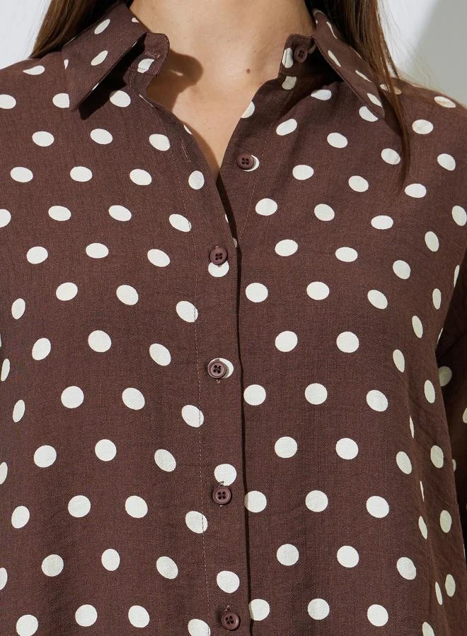 Styli  Brown Polka Dot Long Sleeve Regular Fit Shirt for Women | Best Price UAE