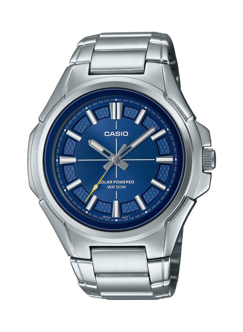 CASIO ساعة رجالية انالوج تعمل بالطاقة الشمسية بمينا زرقاء من الفولاذ المقاوم للصدأ MTP-RS100D-2AV - Image 1