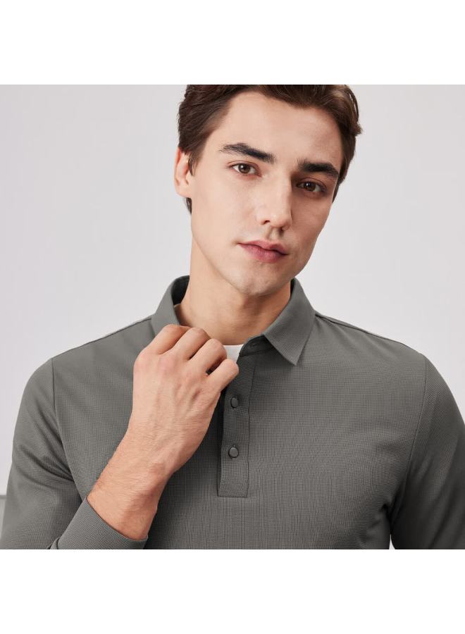 Firs [brushed Thickened] Men's Long Sleeve T-shirt, Waffle Knit Casual Warm Polo Collar Soft Top - Image 2