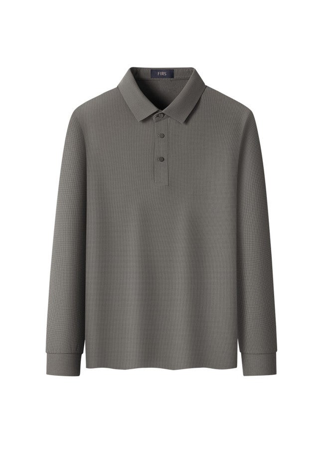 Firs [brushed Thickened] Men's Long Sleeve T-shirt, Waffle Knit Casual Warm Polo Collar Soft Top - Image 1