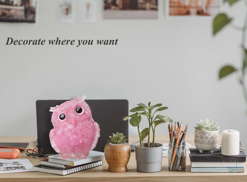 LAIDANLA Rose Quartz 2.4"" Owl Statue Natural Healing Crystal Cute Owl Animal Pink Figurine Pocket Sculpture Reiki Spiritual Energy Gemstone Home Office Room Desk Decor Gifts for Women Men - Image 4