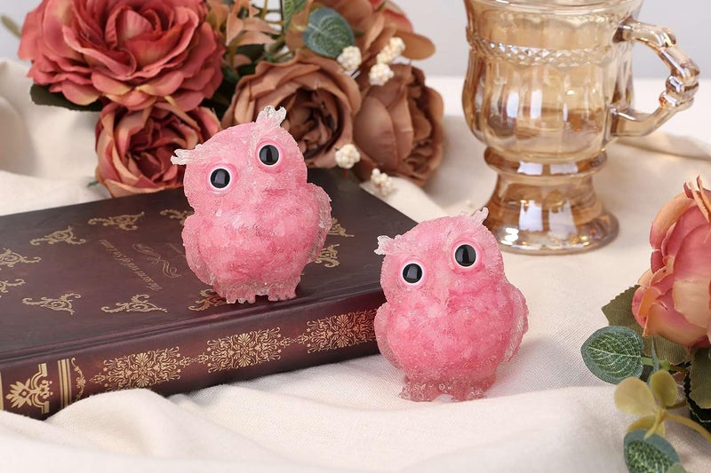 LAIDANLA Rose Quartz 2.4"" Owl Statue Natural Healing Crystal Cute Owl Animal Pink Figurine Pocket Sculpture Reiki Spiritual Energy Gemstone Home Office Room Desk Decor Gifts for Women Men - Image 2