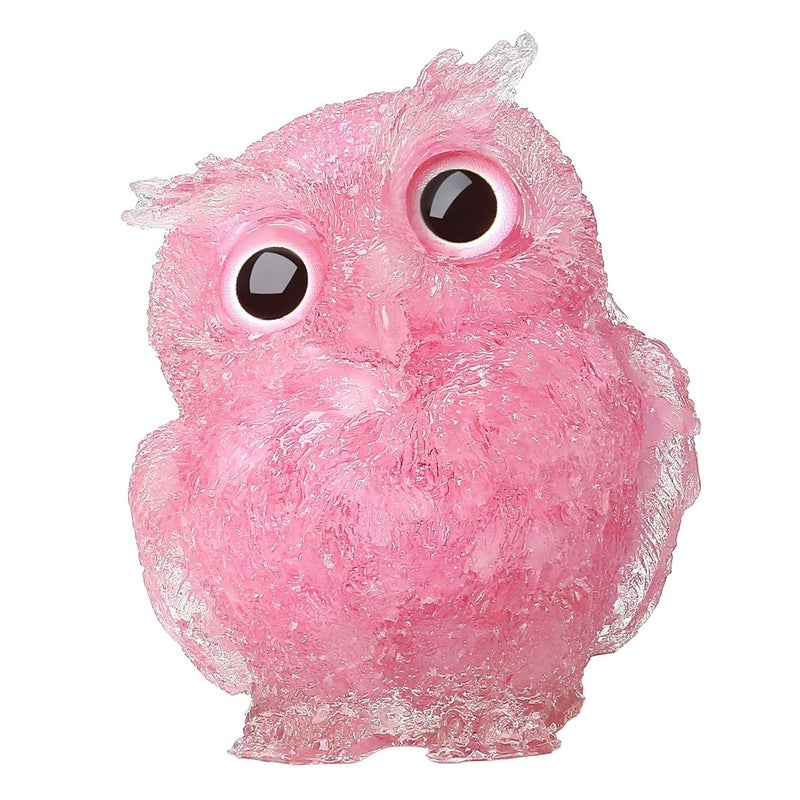 LAIDANLA Rose Quartz 2.4"" Owl Statue Natural Healing Crystal Cute Owl Animal Pink Figurine Pocket Sculpture Reiki Spiritual Energy Gemstone Home Office Room Desk Decor Gifts for Women Men - Image 1