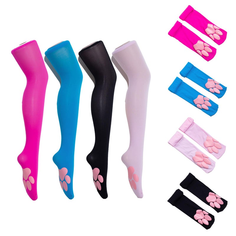 GRABAGECAN 3D Cat Paw Pad Socks, Puffy Paw Pad Thigh High Socks for Girls, Kids, Women, Cosplay, Over The Knee Stockings, Black, One Size, Unisex, Polyester, Slipper Socks, 1 Pair - Image 2