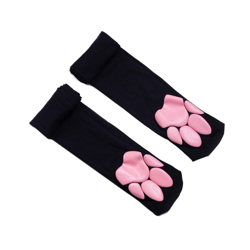 GRABAGECAN 3D Cat Paw Pad Socks, Puffy Paw Pad Thigh High Socks for Girls, Kids, Women, Cosplay, Over The Knee Stockings, Black, One Size, Unisex, Polyester, Slipper Socks, 1 Pair - Image 1