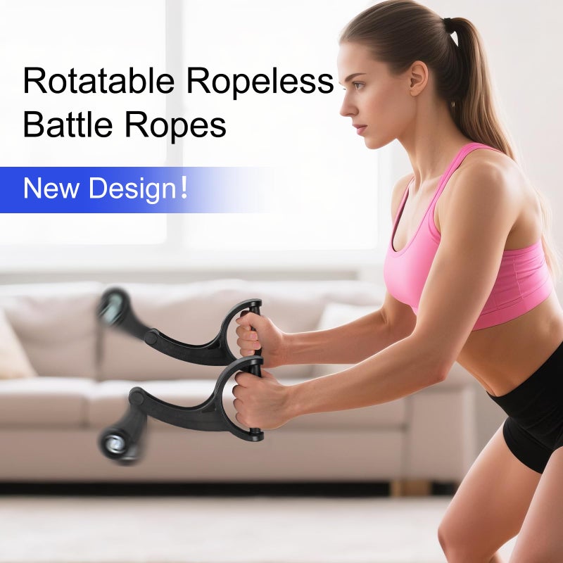 Vicamy Ropeless Battle Ropes for Home Gym,A Pair, No Anchor Small Space Friendly, Quiet Tangle-Free, Full-Body HIIT Strength Aerobic Training Men & Women,Rotational Design(Black) - Image 5