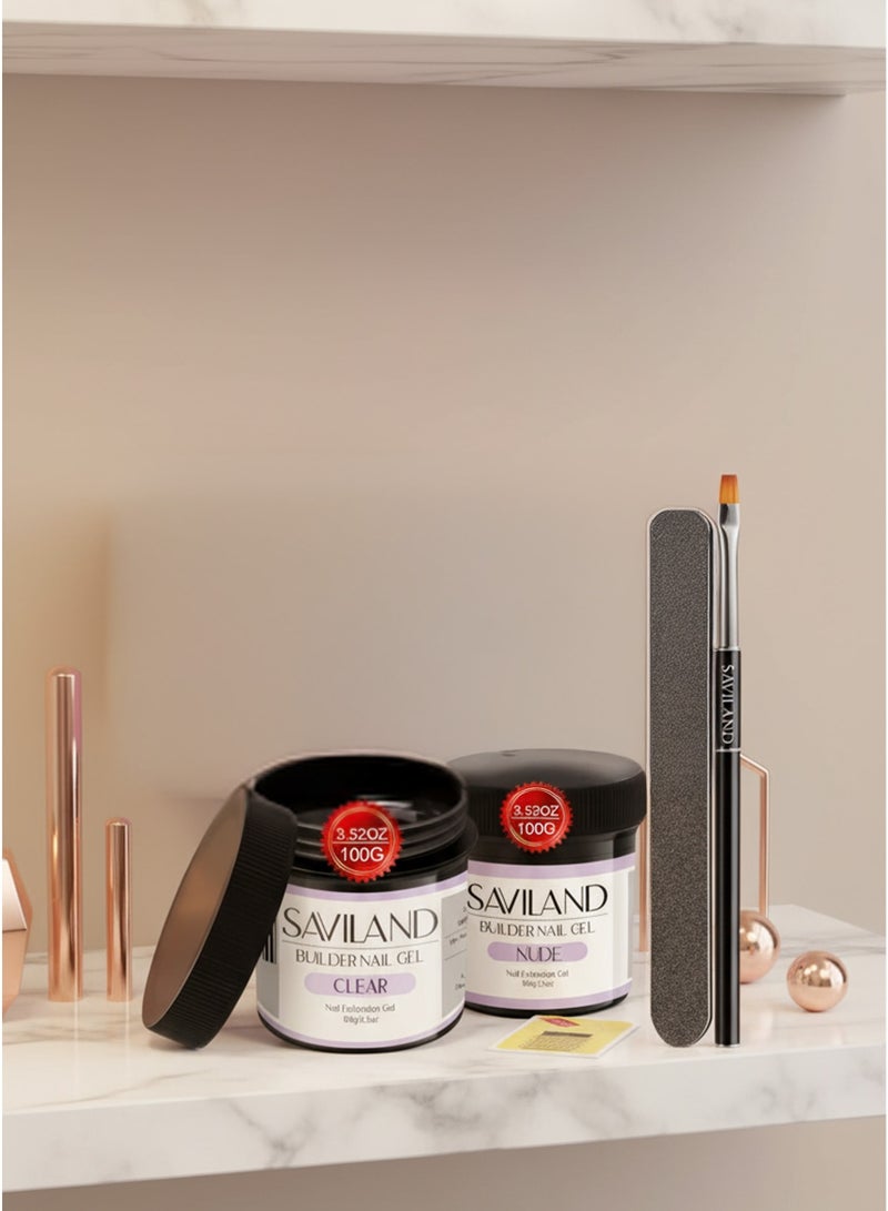 SAVILAND Builder Nail Gel Kit – 2 Colors (Clear & Nude) Nail Extension Gel Set with Tools - Image 2