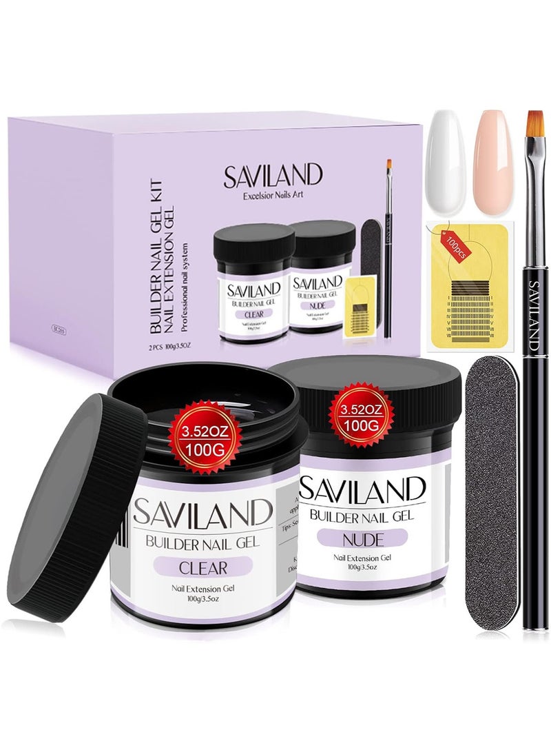 SAVILAND Builder Nail Gel Kit – 2 Colors (Clear & Nude) Nail Extension Gel Set with Tools - Image 1