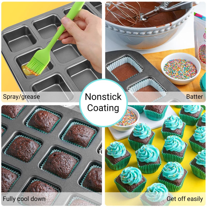 Beasea Brownie Pan with Dividers, 1 Set 12 Cavity All Edges Square Cupcake Brownie Pans Mini Cake Non Stick Baking Carbon Steel Bread Mold Small Edge 3x4 Individual Cutter Sheet Tray for Cookie Oven - Image 2