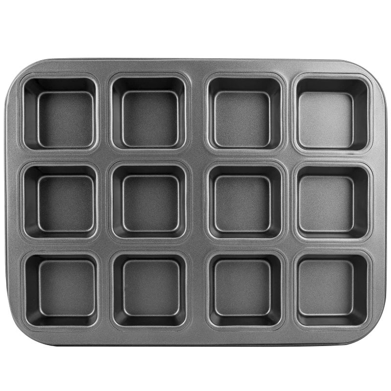 Beasea Brownie Pan with Dividers, 1 Set 12 Cavity All Edges Square Cupcake Brownie Pans Mini Cake Non Stick Baking Carbon Steel Bread Mold Small Edge 3x4 Individual Cutter Sheet Tray for Cookie Oven - Image 1
