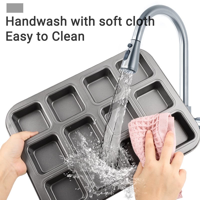 Beasea Brownie Pan with Dividers, 1 Set 12 Cavity All Edges Square Cupcake Brownie Pans Mini Cake Non Stick Baking Carbon Steel Bread Mold Small Edge 3x4 Individual Cutter Sheet Tray for Cookie Oven - Image 3