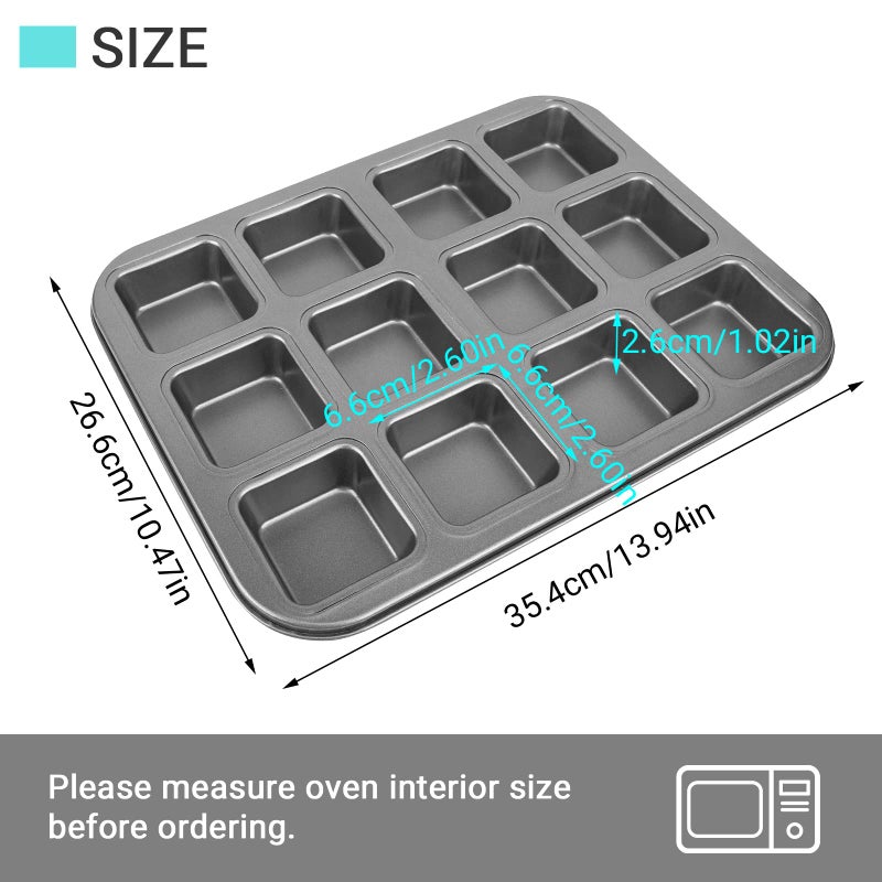 Beasea Brownie Pan with Dividers, 1 Set 12 Cavity All Edges Square Cupcake Brownie Pans Mini Cake Non Stick Baking Carbon Steel Bread Mold Small Edge 3x4 Individual Cutter Sheet Tray for Cookie Oven - Image 5