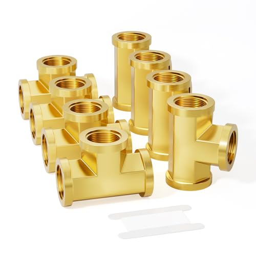 GASHER 8Pcs Brass Tee Fitting 14 x 14 x 14 NPT Female Pipe Fittings - Image 1