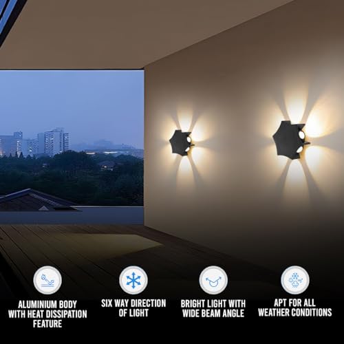 Gesto 12W Waterproof Led Wall Light for Home Decoration – Up Down 6-Way LED Wall Lamp | IP65 Outdoor Fancy Wall Lights for Balcony,Gate,Elevation,Garden,Patio | Decorative Wall Mount Light -Pack of 2 - Image 3