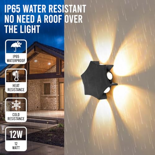 Gesto 12W Waterproof Led Wall Light for Home Decoration – Up Down 6-Way LED Wall Lamp | IP65 Outdoor Fancy Wall Lights for Balcony,Gate,Elevation,Garden,Patio | Decorative Wall Mount Light -Pack of 2 - Image 2