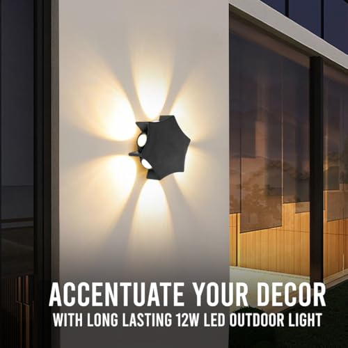 Gesto 12W Waterproof Led Wall Light for Home Decoration – Up Down 6-Way LED Wall Lamp | IP65 Outdoor Fancy Wall Lights for Balcony,Gate,Elevation,Garden,Patio | Decorative Wall Mount Light -Pack of 2 - Image 5