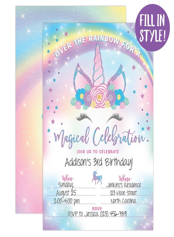 Your Main Event Prints Unicorn Birthday Invitation - Rainbow Unicorn Party Invite - 20 Fill-In Style - Envelopes Not Included - Image 5