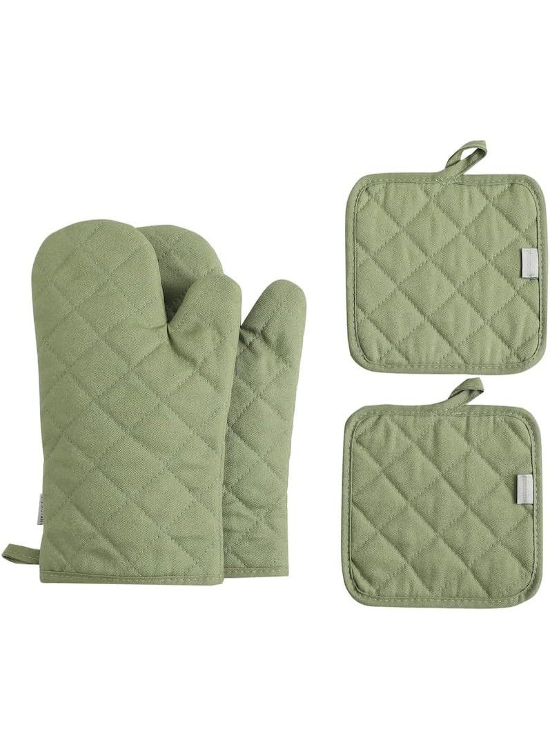 ALAMAREQ Oven Mitts and Pot Holders 4 pcs Set,High Heat Resistant 500 Degree Extra Thicken Long Kitchen Cotton Oven Glove for Cooking (12 Inch,Green) - Image 1
