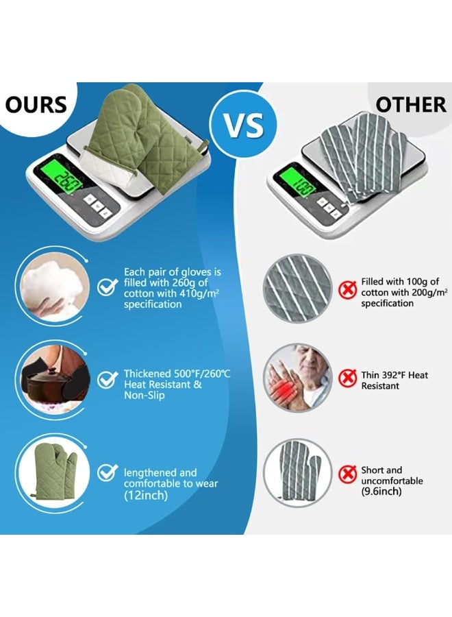 ALAMAREQ Oven Mitts and Pot Holders 4 pcs Set,High Heat Resistant 500 Degree Extra Thicken Long Kitchen Cotton Oven Glove for Cooking (12 Inch,Green) - Image 3